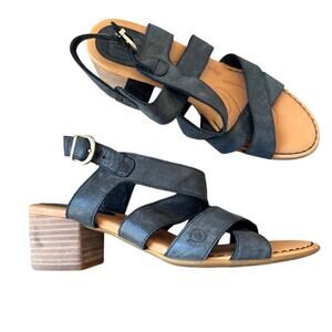 Born Black Leather Strappy Heeled Sandals Womens 8 Beachy Summer Casual Shoes